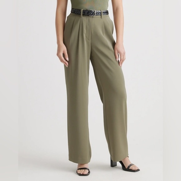 NEW Quince Stretch Crepe Pleated Wide Leg Pant in olive - size small​​​​ - Picture 2 of 11